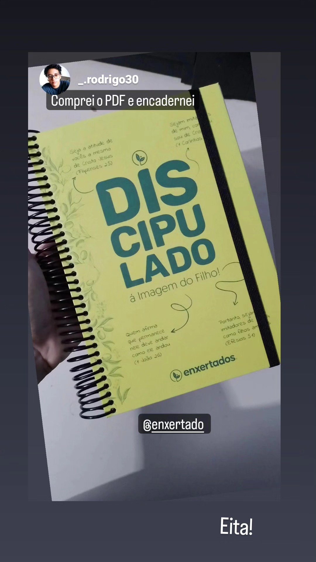 Print do Instagram: leitor que comprou o PDF e encadernou o Discipulado à Imagem do Filho